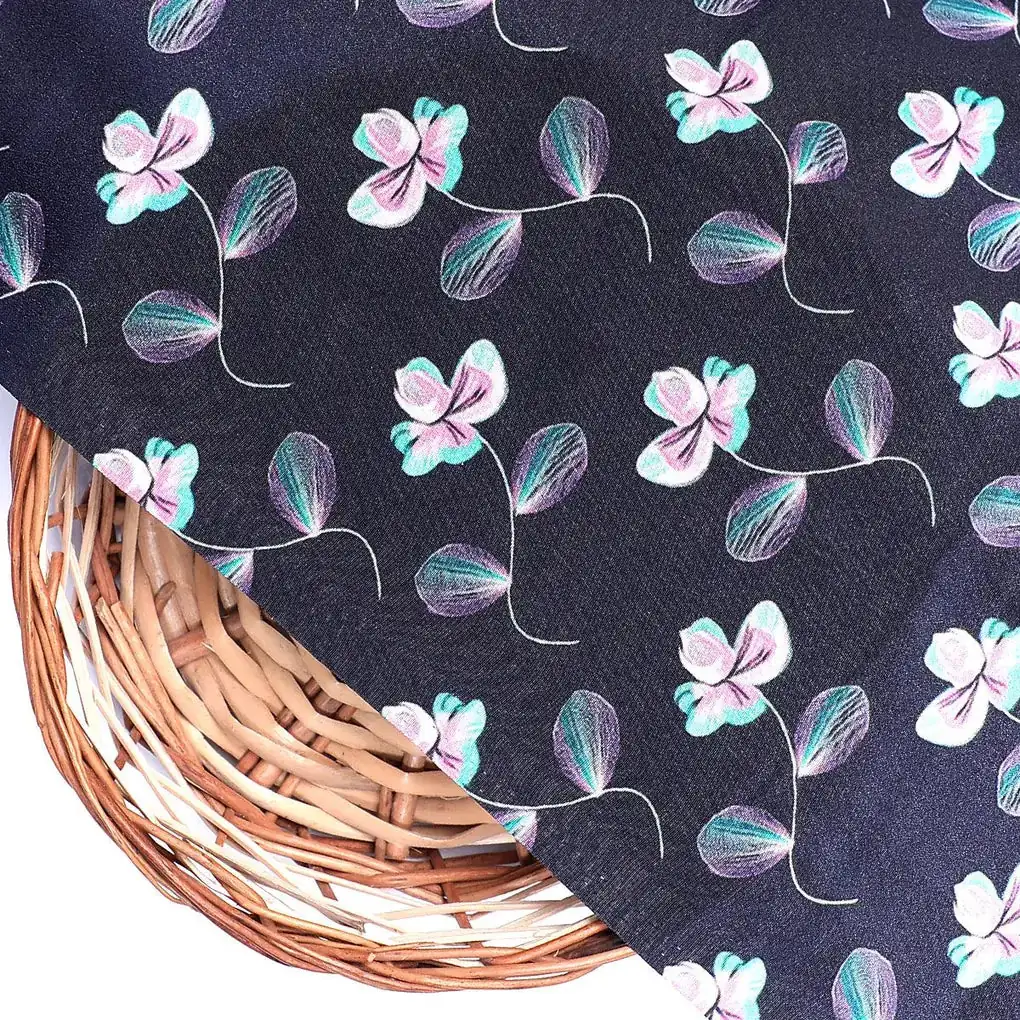 Flowers Floating over Blue Base Digital Printed Fabric - Image 2