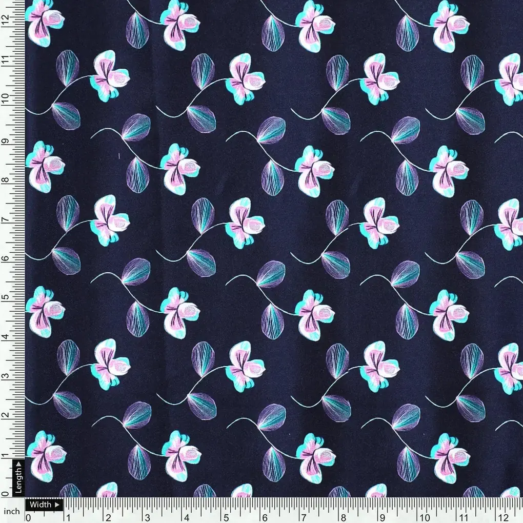 Flowers Floating over Blue Base Digital Printed Fabric - Image 4