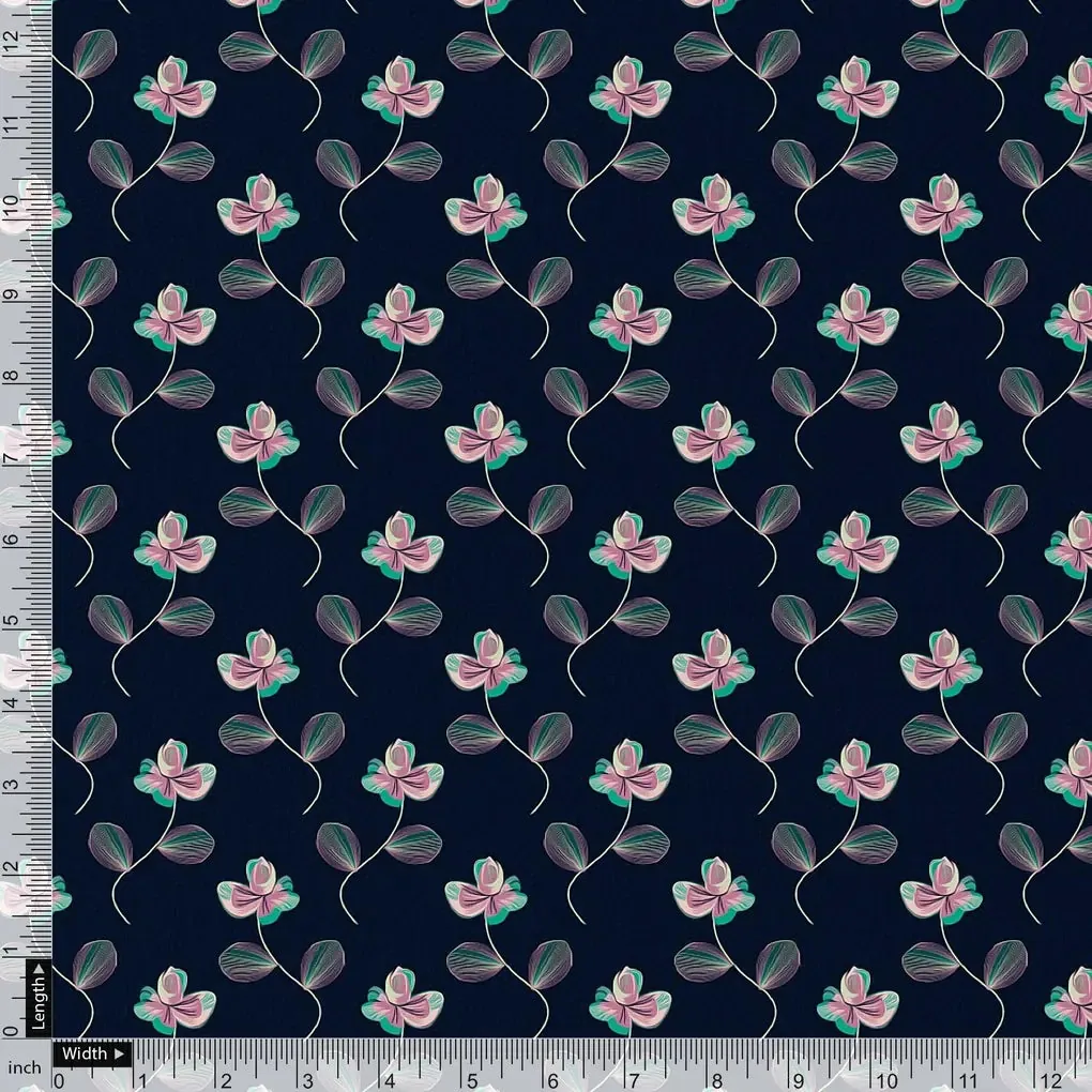 Flowers Floating over Blue Base Digital Printed Fabric - Image 4