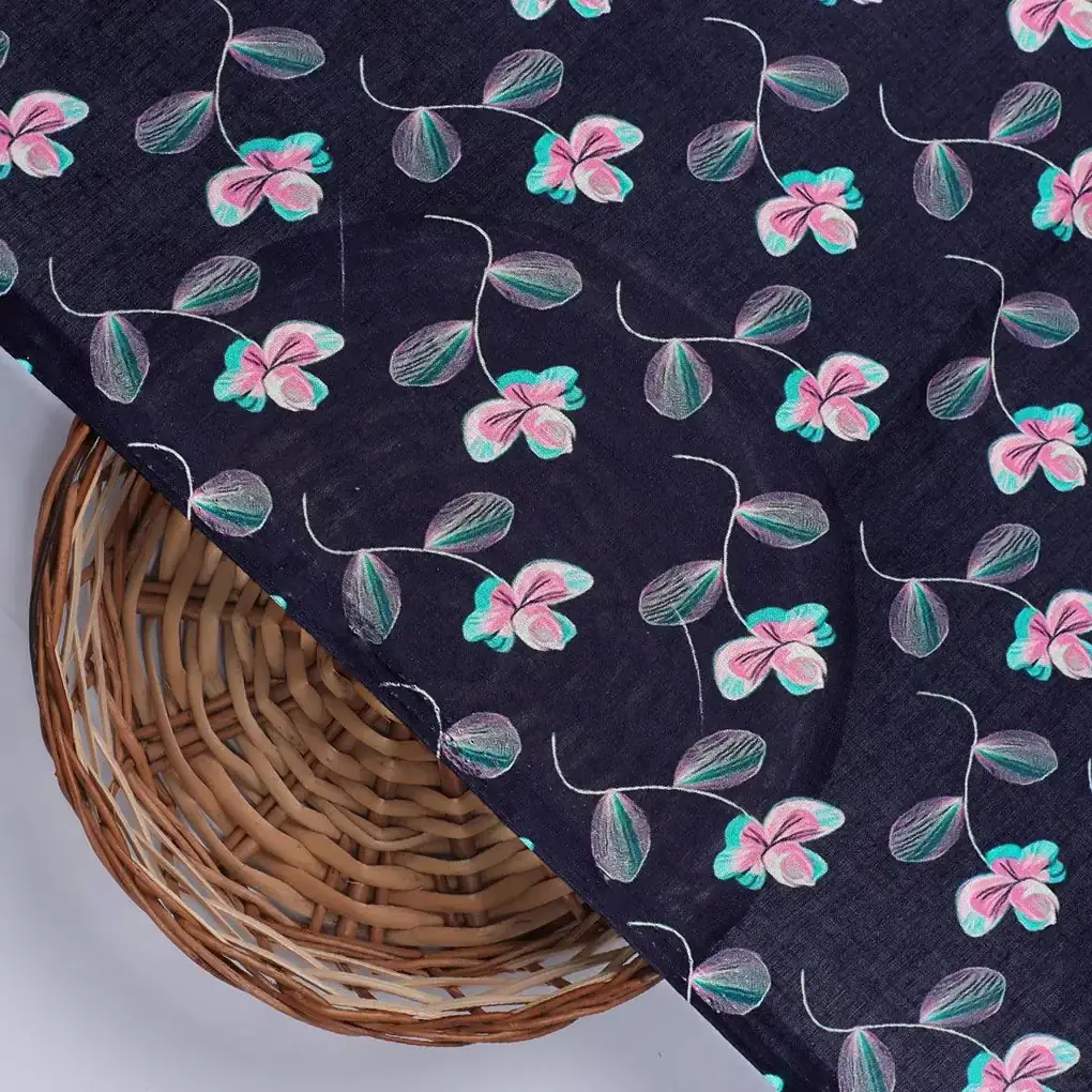Flowers Floating over Blue Base Digital Printed Fabric - Image 2