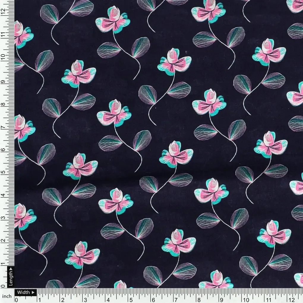 Flowers Floating over Blue Base Digital Printed Fabric - Image 4