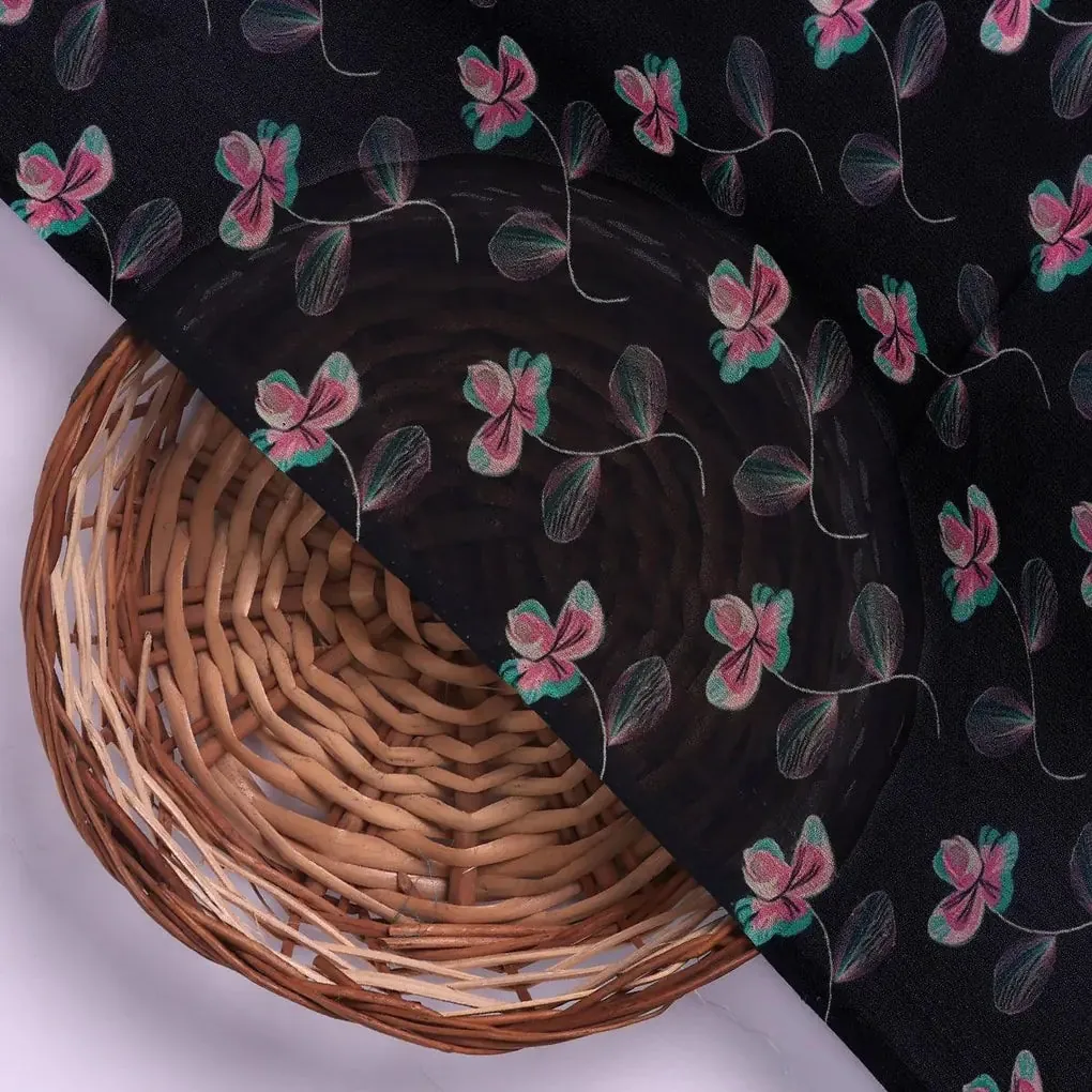 Flowers Floating over Blue Base Digital Printed Fabric - Image 2