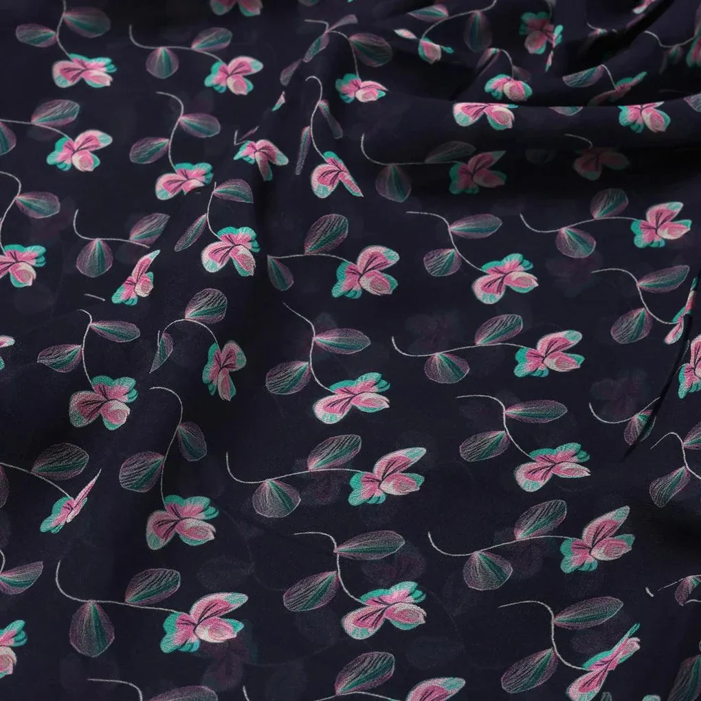 Flowers Floating over Blue Base Digital Printed Fabric - Image 3