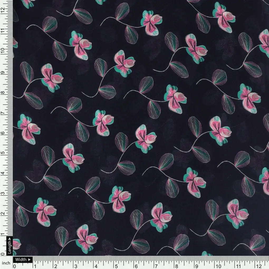 Flowers Floating over Blue Base Digital Printed Fabric - Image 4