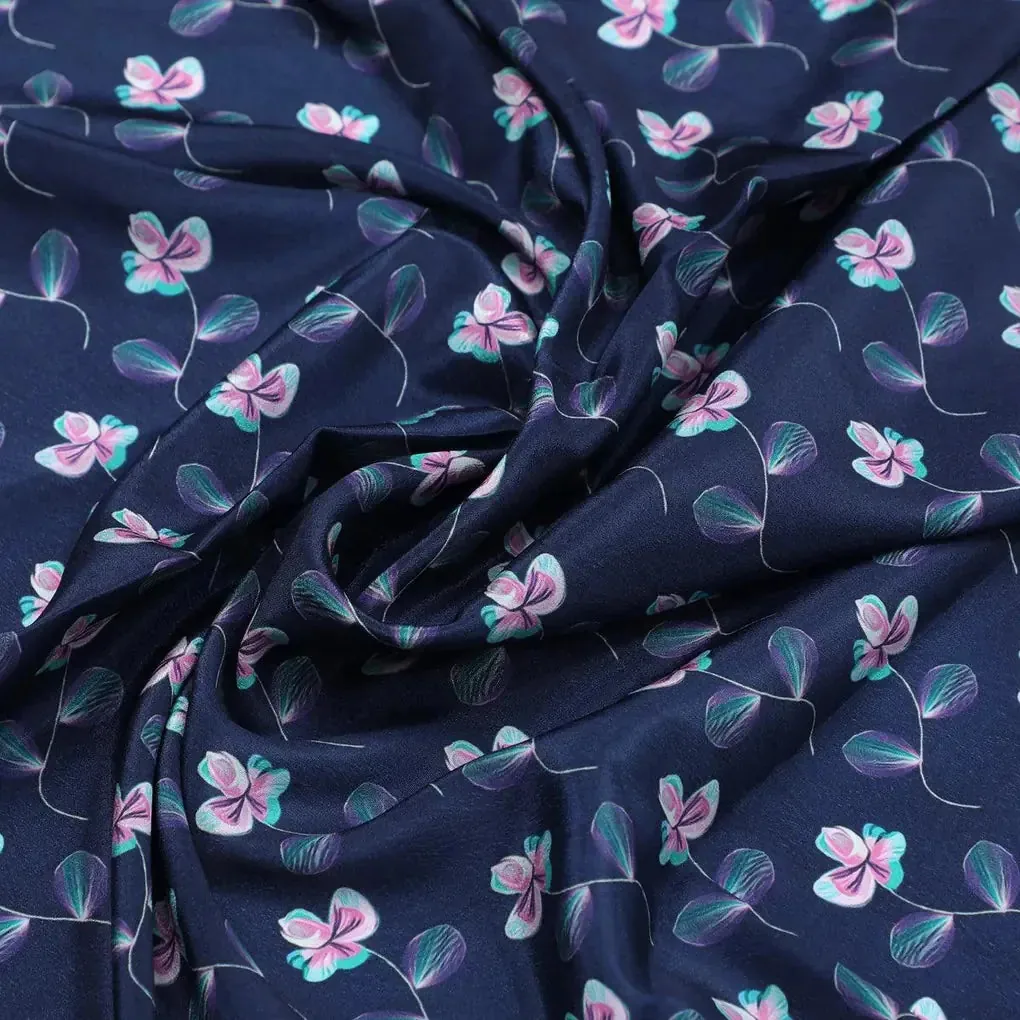 Flowers Floating over Blue Base Digital Printed Fabric - Image 3