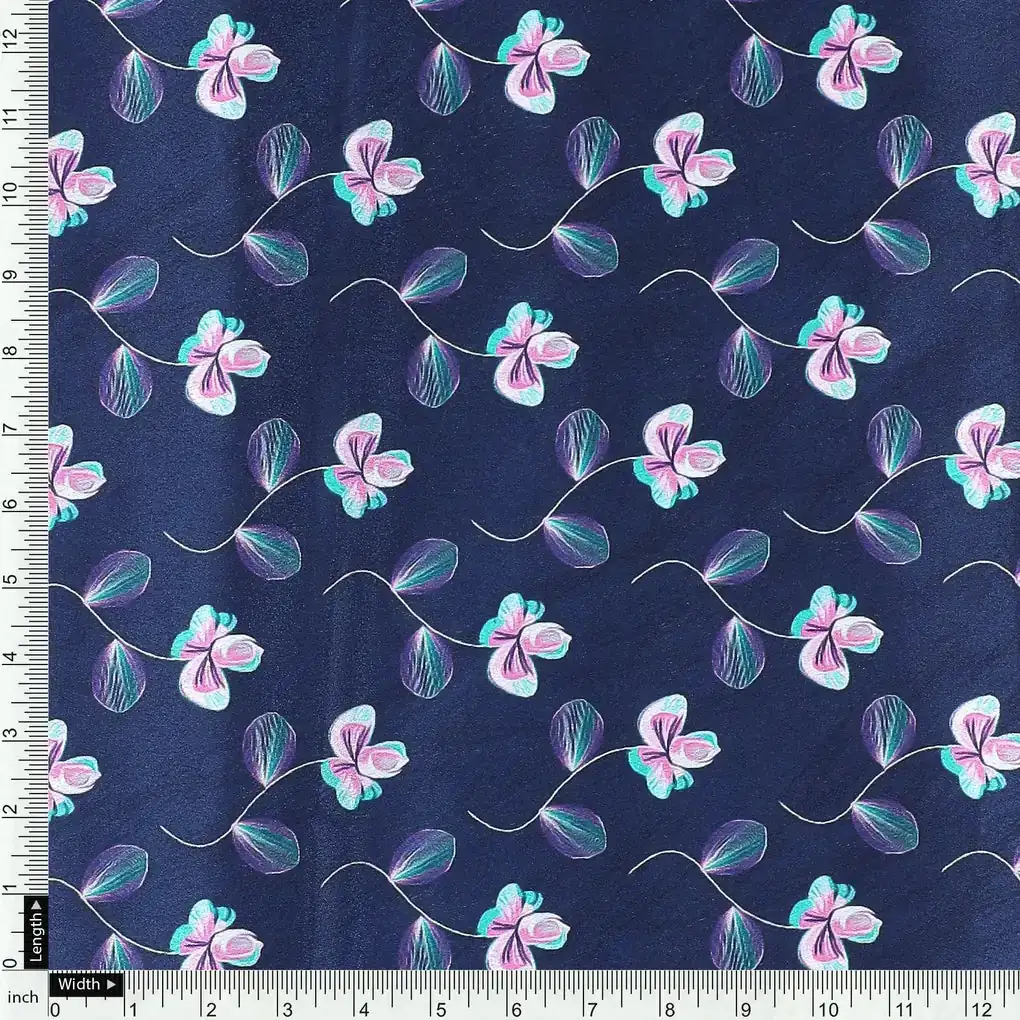 Flowers Floating over Blue Base Digital Printed Fabric - Image 4