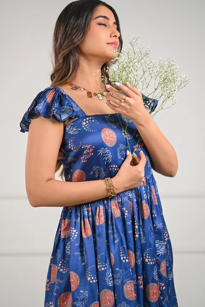 Flowy Floral Printed Midi Dress - Image 2