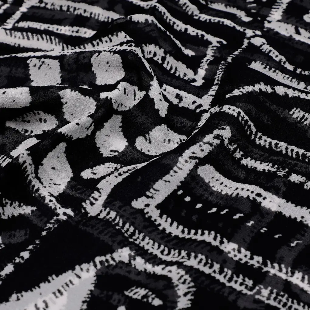 French Black And White Ghost Digital Printed Fabric - Pure Georgette - Image 3