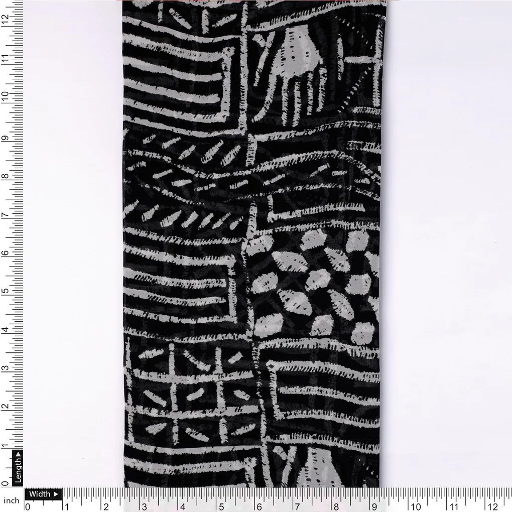 French Black And White Ghost Digital Printed Fabric - Pure Georgette - Image 4