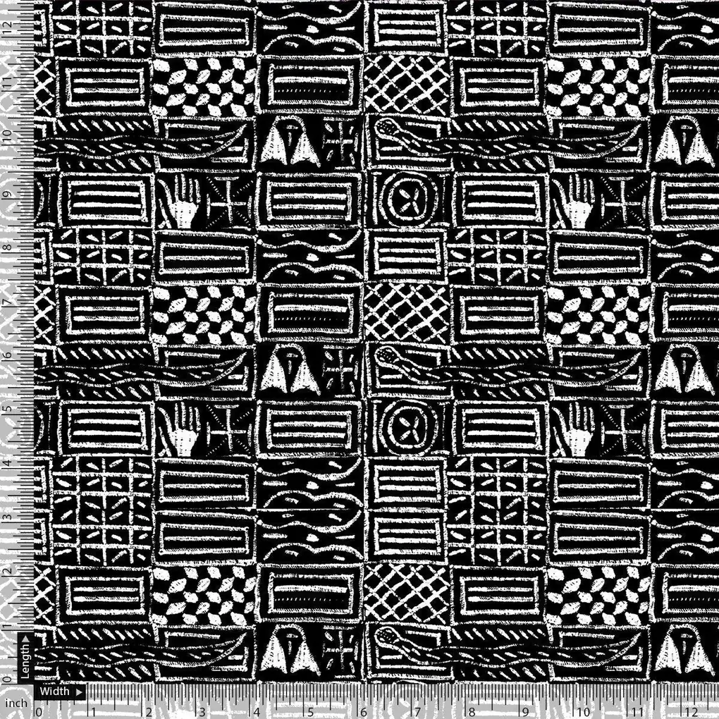 French Black And White Ghost Digital Printed Fabric - Upada Silk - Image 4