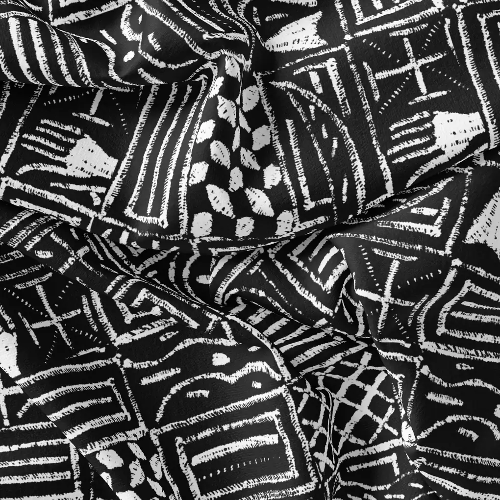 French Black And White Ghost Digital Printed Fabric - Weightless - Image 3