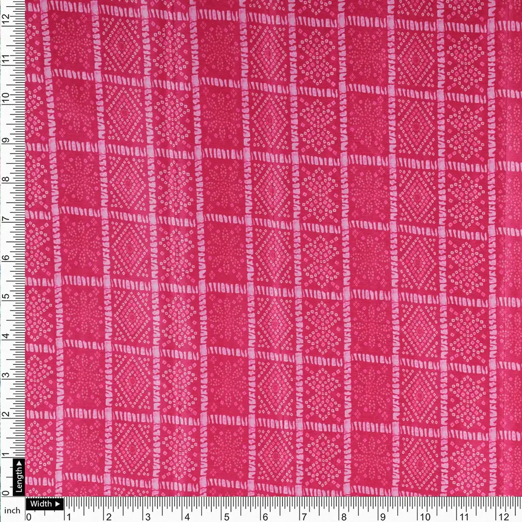 Fuchsia Pink Bandhej Checkered Pattern Chinon Fabric - Image 4