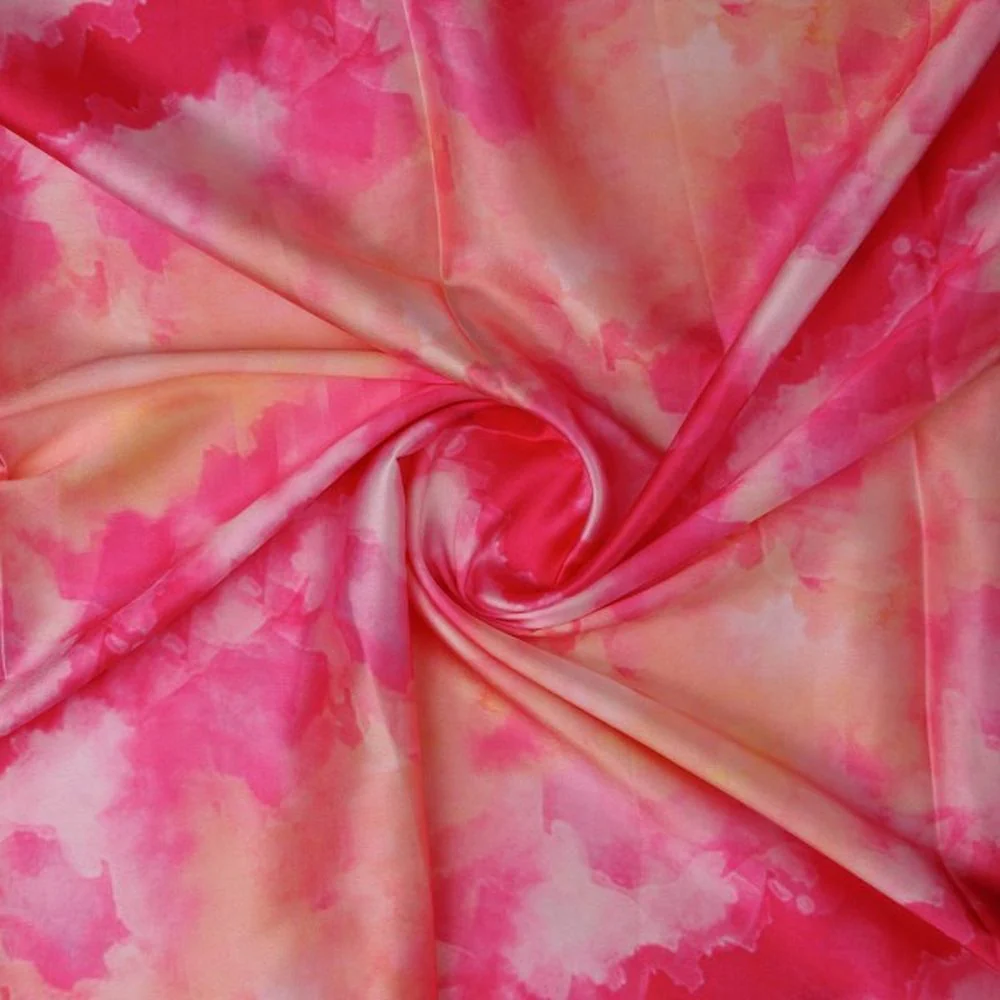 Fuchsia Pink Tie and Dye Abstract Japan Satin Fabric - Image 2