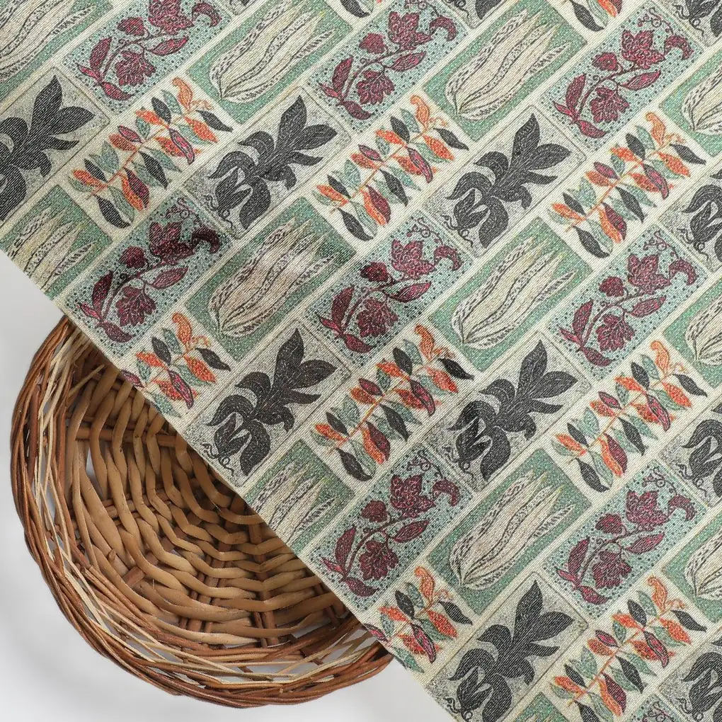 Funky Jungle Flower Vintage Digital Printed Fabric - Tusser Silk - Image 2
