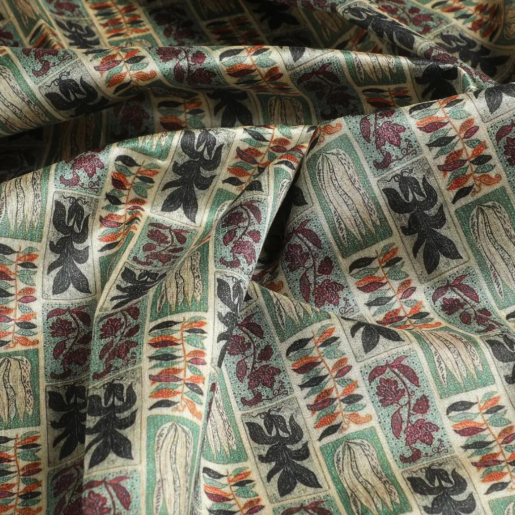 Funky Jungle Flower Vintage Digital Printed Fabric - Tusser Silk - Image 3