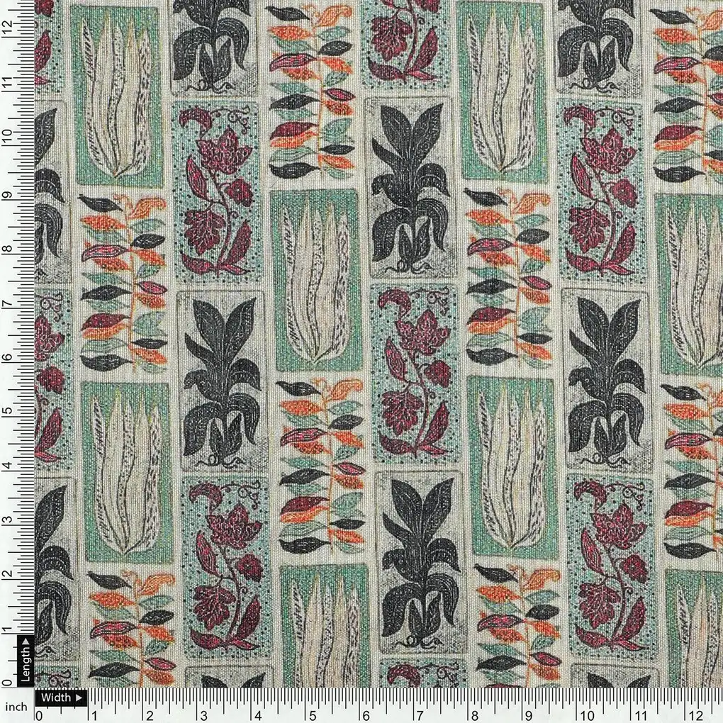 Funky Jungle Flower Vintage Digital Printed Fabric - Tusser Silk - Image 4