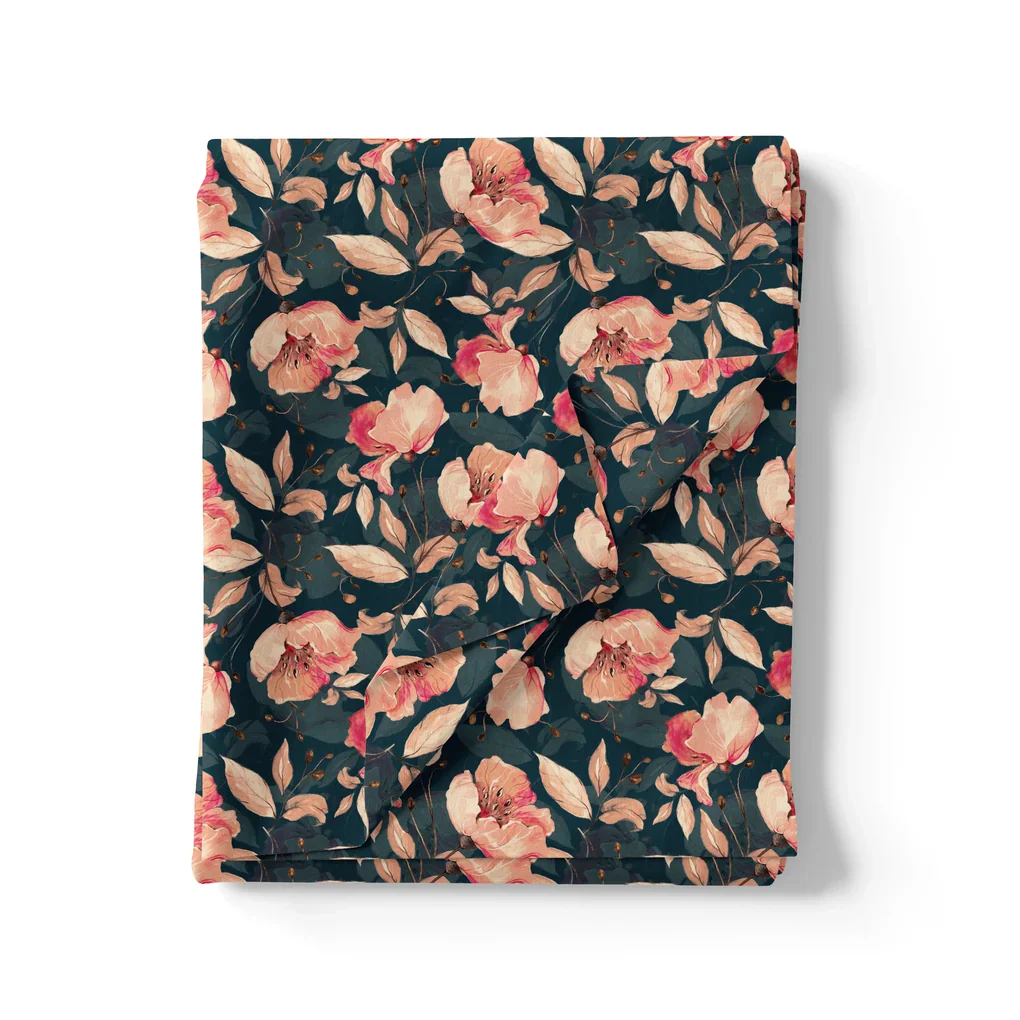 Garden Snowdrop Flower With Cherry Blossom Digital Printed Fabric - Image 3