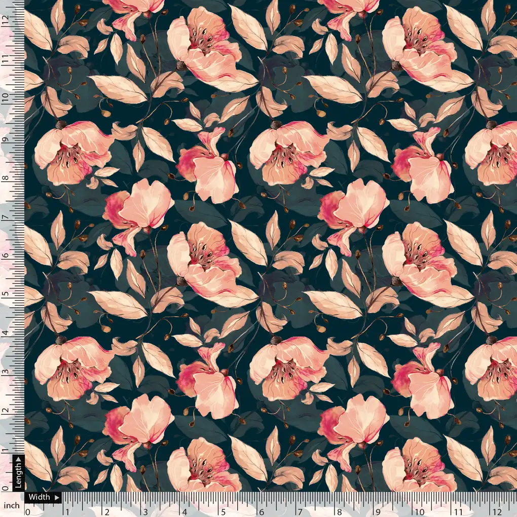 Garden Snowdrop Flower With Cherry Blossom Digital Printed Fabric - Image 5