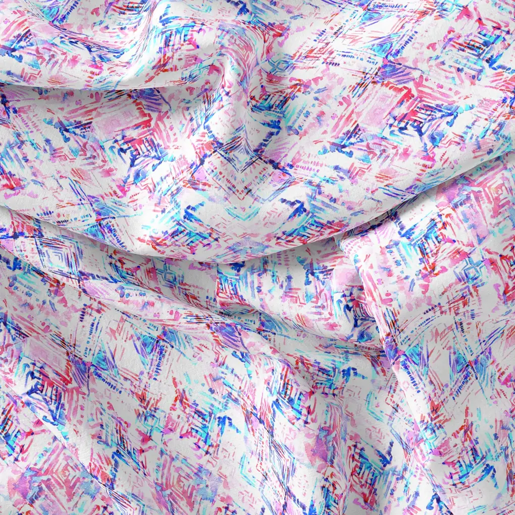 Geometric Colourful Water paint Digital Printed Fabric - Pure Muslin - Image 3