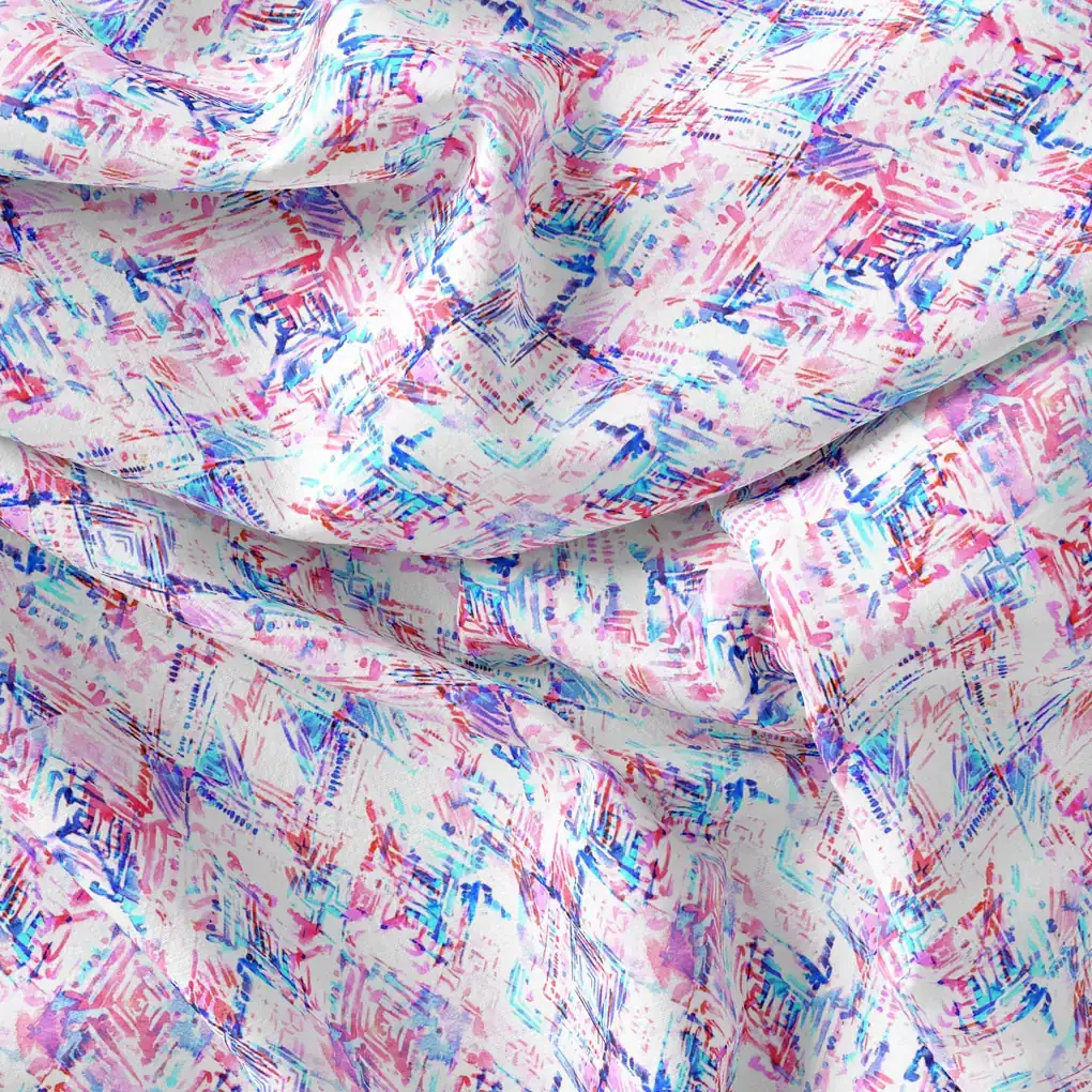 Geometric Colourful Water paint Digital Printed Fabric - Kora Silk - Image 3