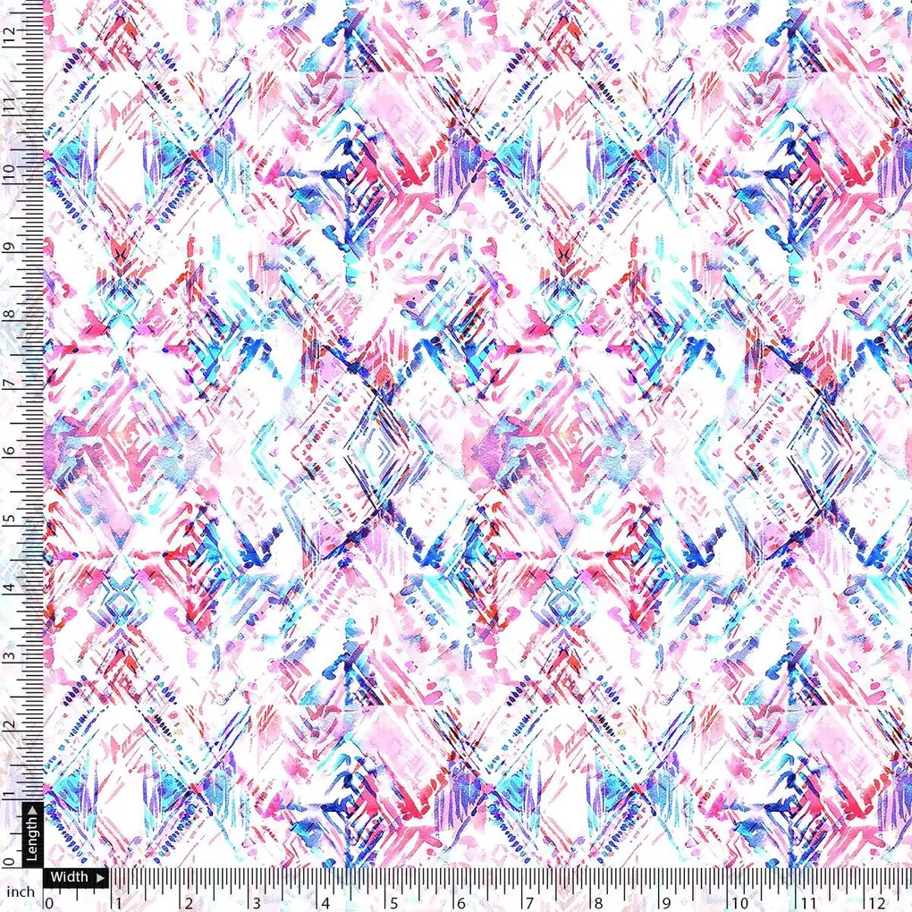 Geometric Colourful Water paint Digital Printed Fabric - Kora Silk - Image 4