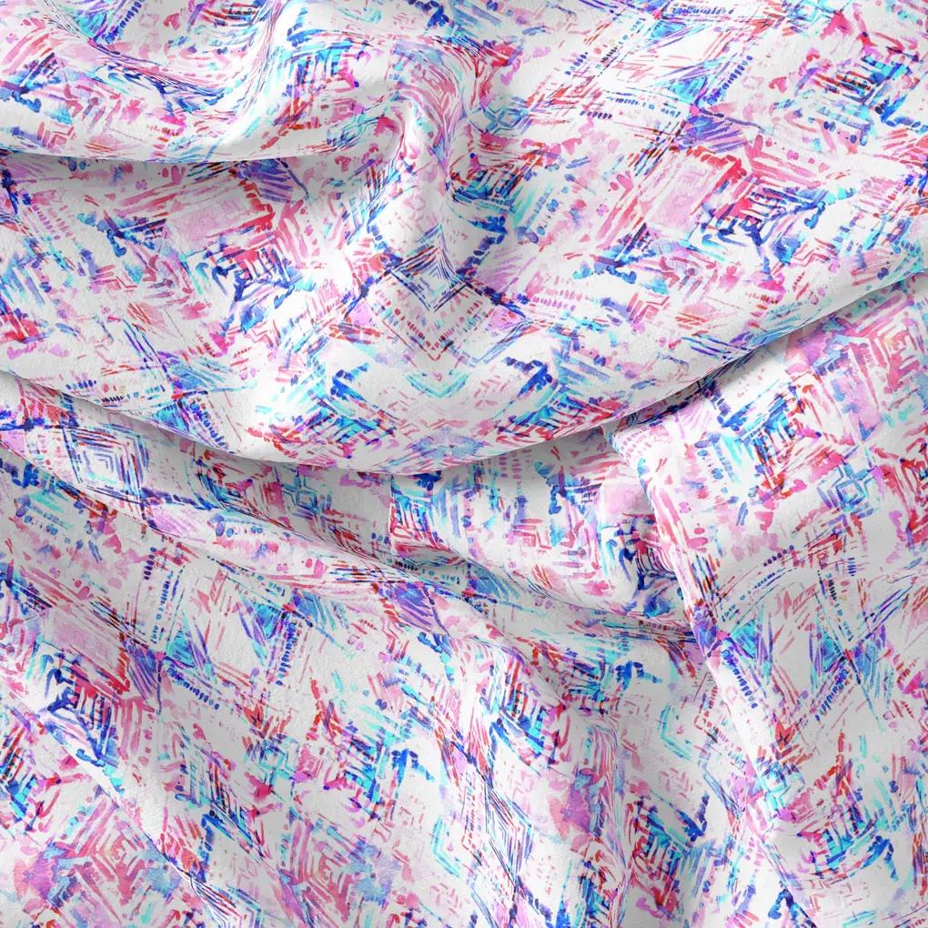 Geometric Colourful Water paint Digital Printed Fabric - Pure Georgette - Image 3