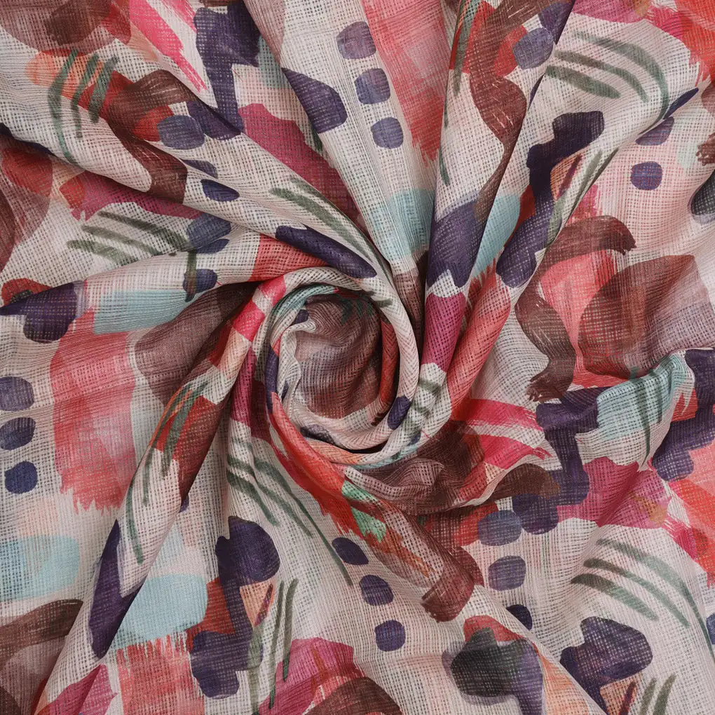 Geometric Print Kota Doria Fabric Material - Image 3