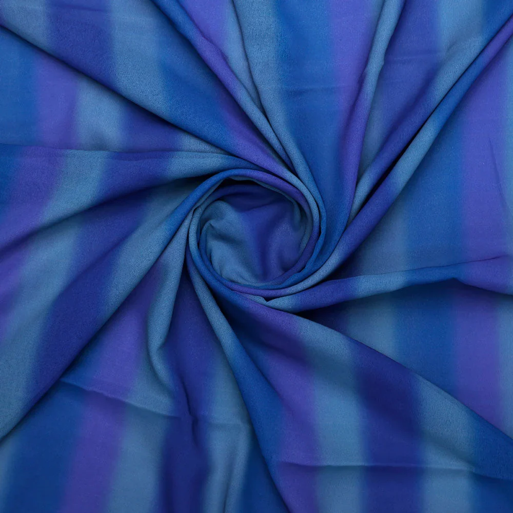 Georgette Digital Printed Fabric with Blue Stripes - FAB VOGUE Studio - Image 2