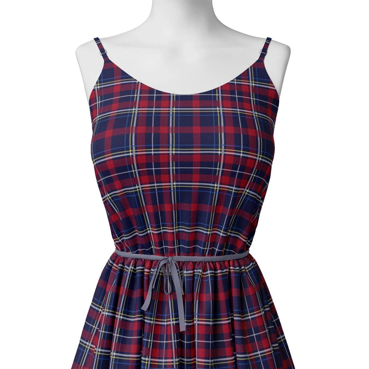 Gingham Pattern With Red And Blue Colour Digital Printed Fabric - Image 2