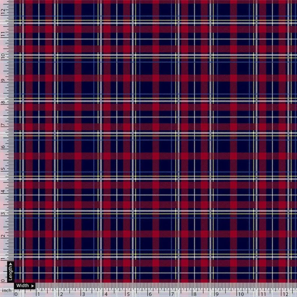 Gingham Pattern With Red And Blue Colour Digital Printed Fabric - Image 4
