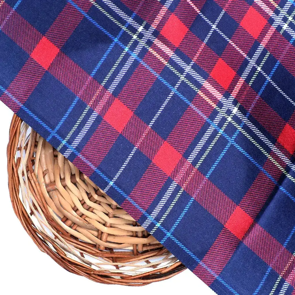 Gingham Pattern With Red And Blue Colour Digital Printed Fabric - Japan Satin - Image 2