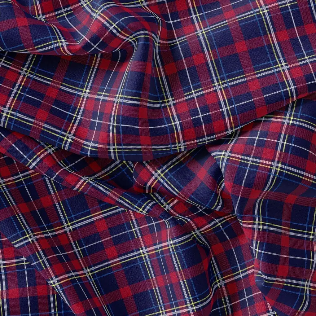 Gingham Pattern With Red And Blue Colour Digital Printed Fabric - Kora Silk - Image 3