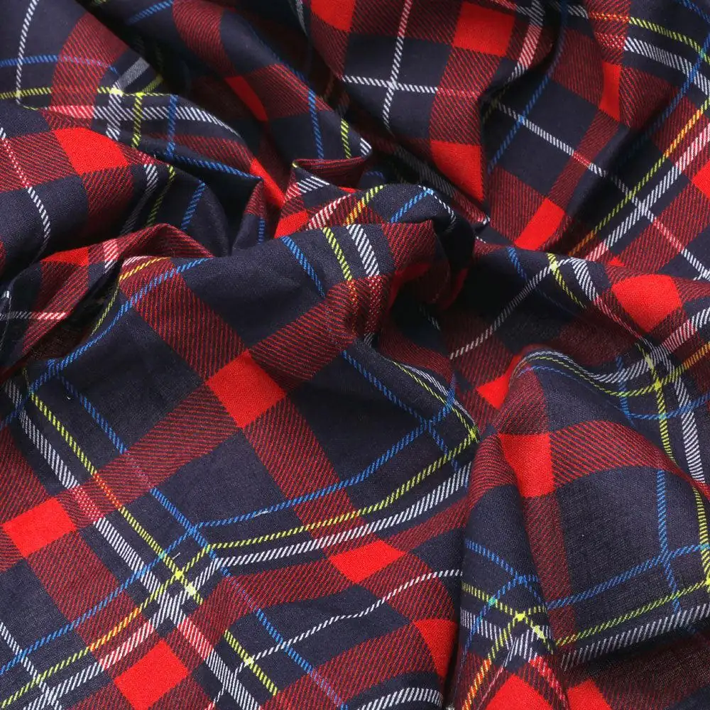 Gingham Pattern With Red And Blue Colour Digital Printed Fabric - Pure Cotton - Image 3
