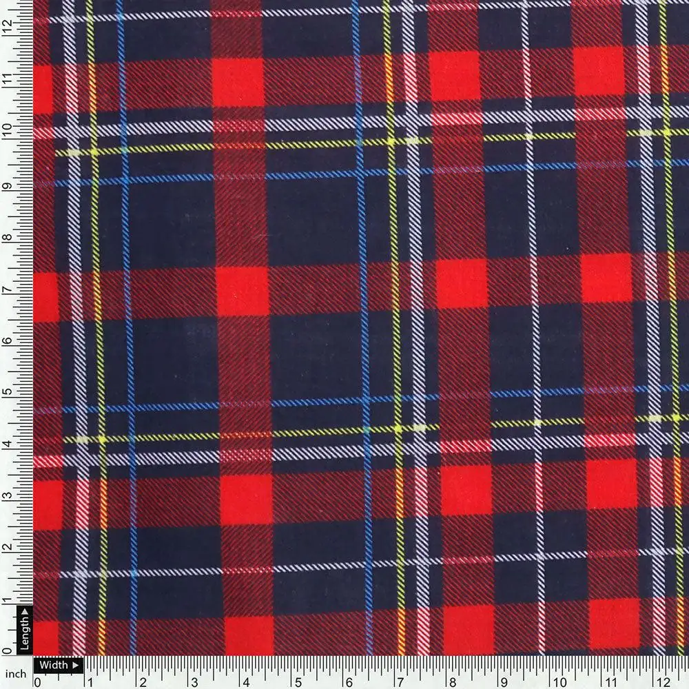 Gingham Pattern With Red And Blue Colour Digital Printed Fabric - Pure Cotton - Image 4