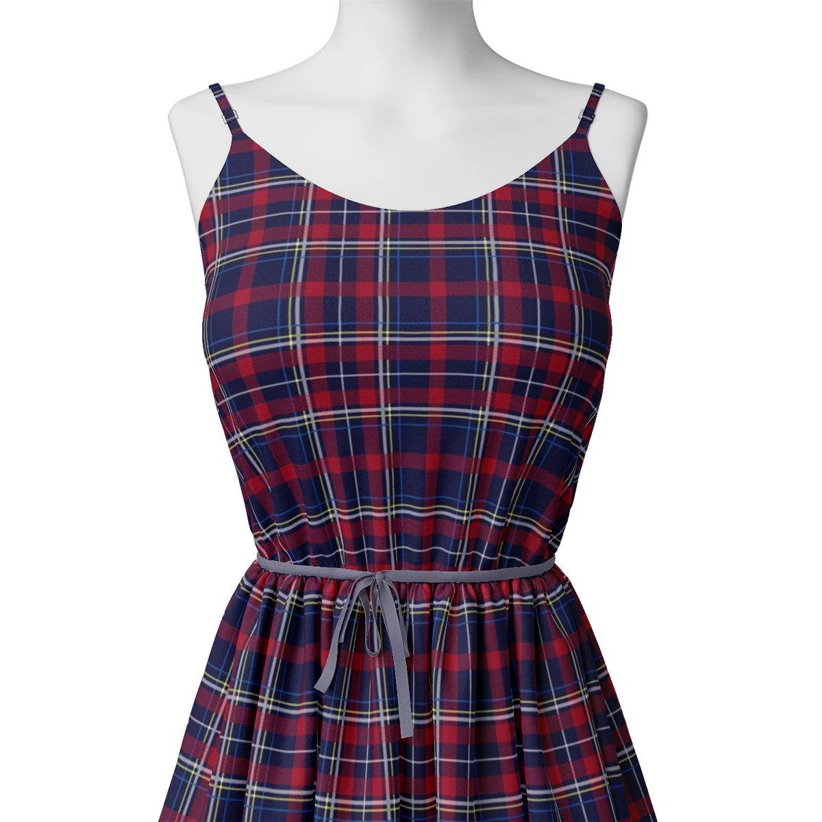 Gingham Pattern With Red And Blue Colour Digital Printed Fabric - Rayon - Image 2