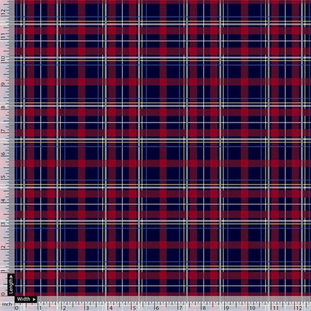 Gingham Pattern With Red And Blue Colour Digital Printed Fabric - Rayon - Image 4