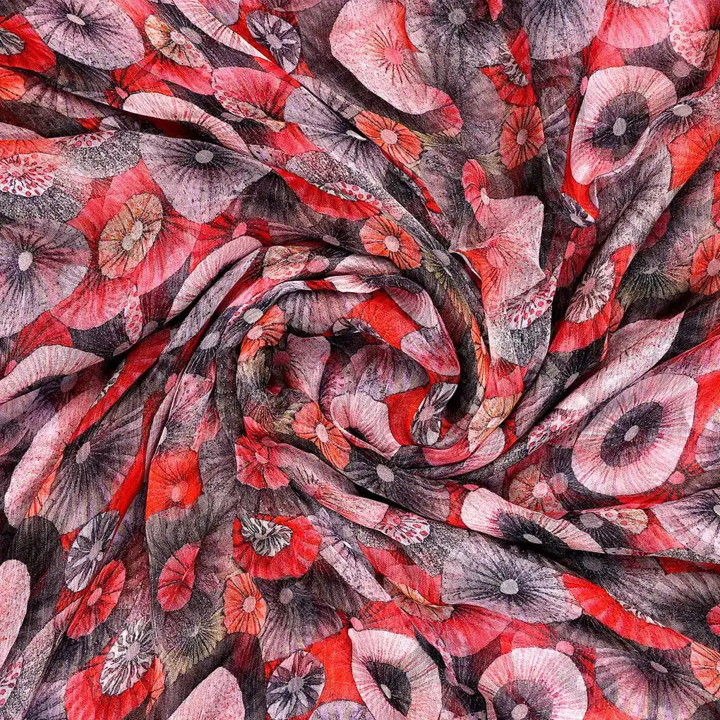 Glam Polished Multicolour Rounded Digital Printed Fabric - Pure Chiffon - Image 2