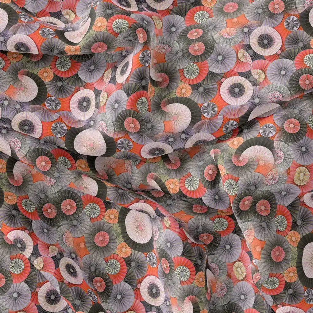 Glam Polished Multicolour Rounded Digital Printed Fabric - Pure Chinon - Image 3