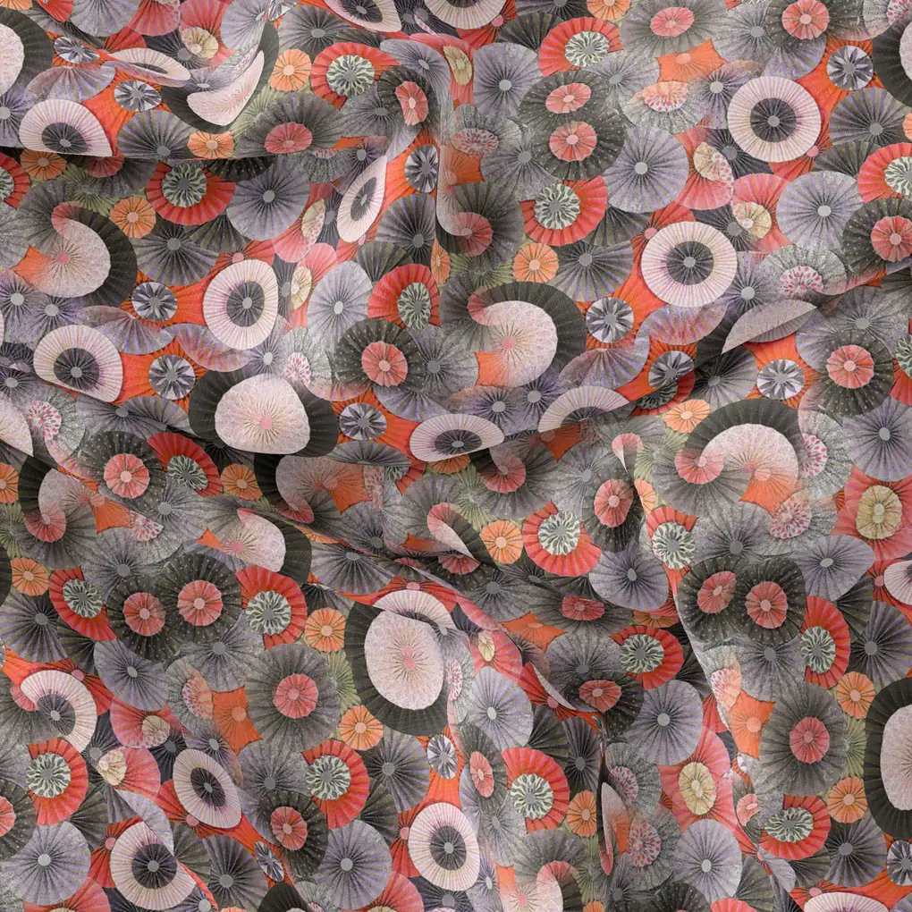 Glam Polished Multicolour Rounded Digital Printed Fabric - Pure Muslin - Image 3