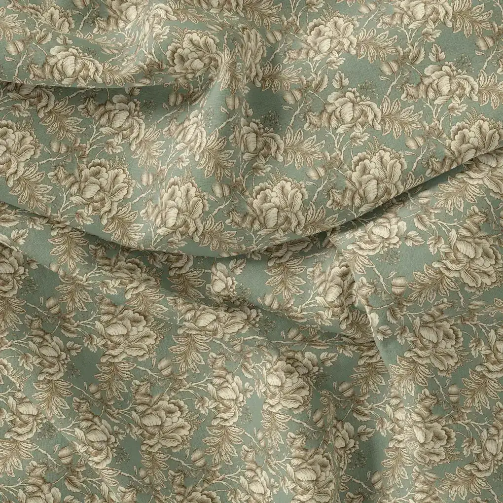 Golden Damask Leaves and Flower Digital Printed Fabric - Image 4