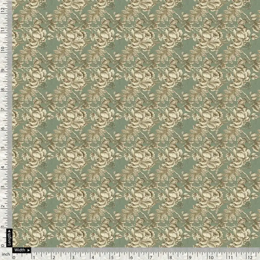 Golden Damask Leaves and Flower Digital Printed Fabric - Image 5