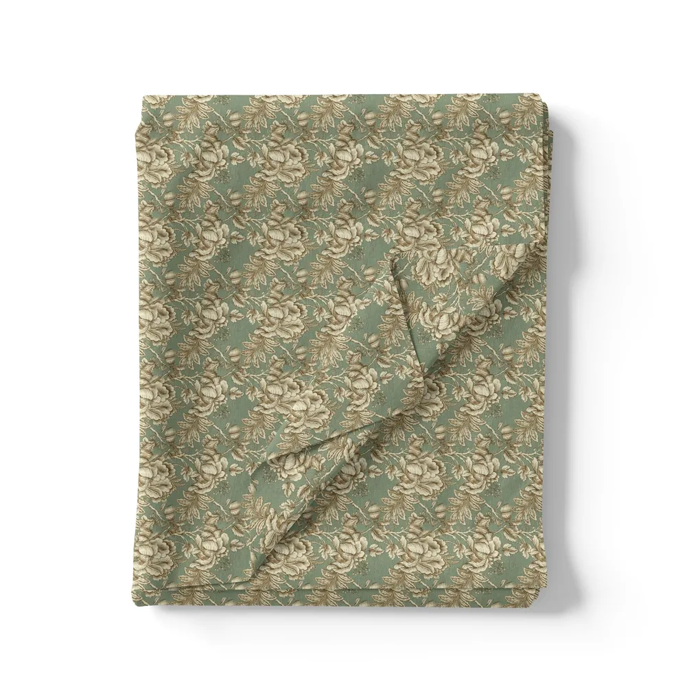 Golden Damask Leaves and Flower Digital Printed Fabric - Pure Cotton - Image 3