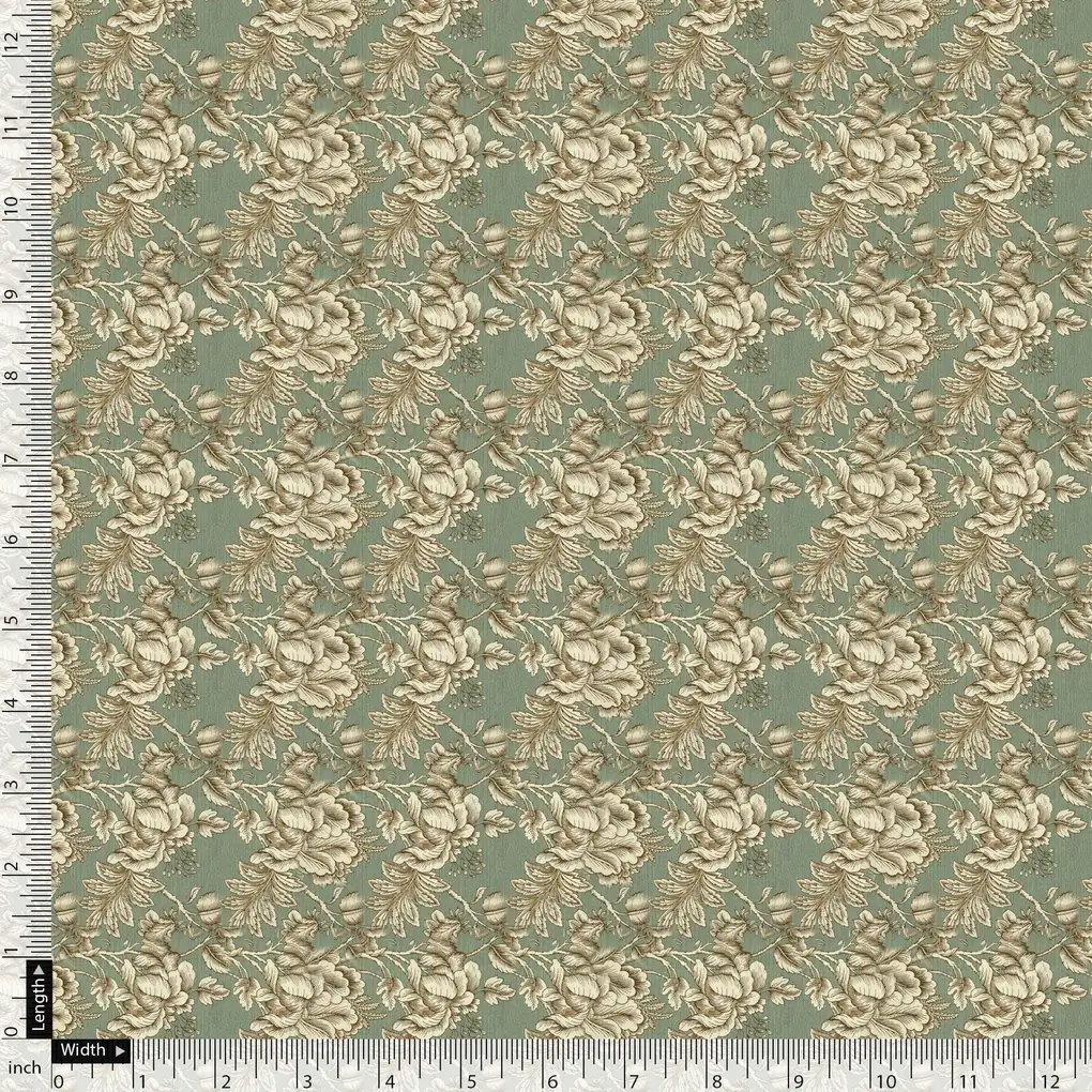 Golden Damask Leaves and Flower Digital Printed Fabric - Pure Cotton - Image 5