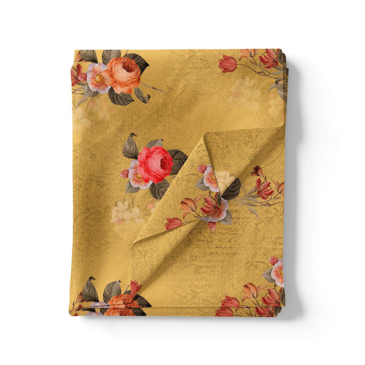 Golden Flower Printed Pure Georgette Fabric Material - Image 3