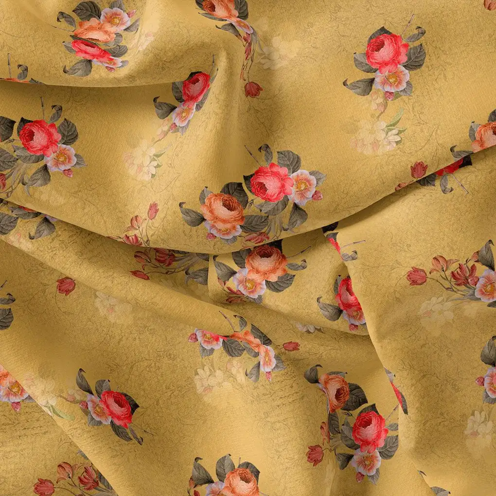 Golden Flower Printed Pure Georgette Fabric Material - Image 4