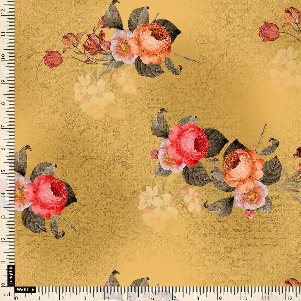 Golden Flower Printed Pure Georgette Fabric Material - Image 5
