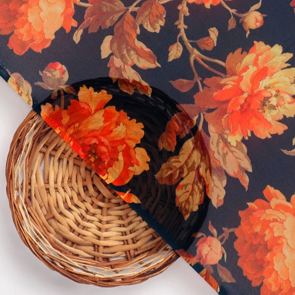 Coffee Floral Pure Georgette Printed Fabric - Image 2