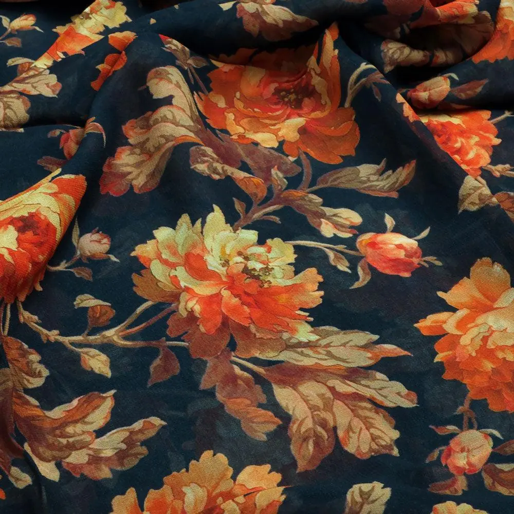 Coffee Floral Pure Georgette Printed Fabric - Image 3