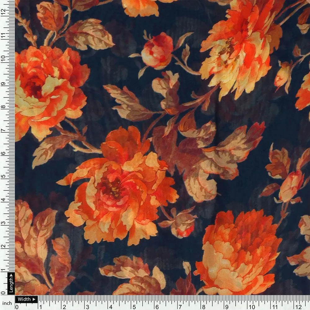 Coffee Floral Pure Georgette Printed Fabric - Image 4