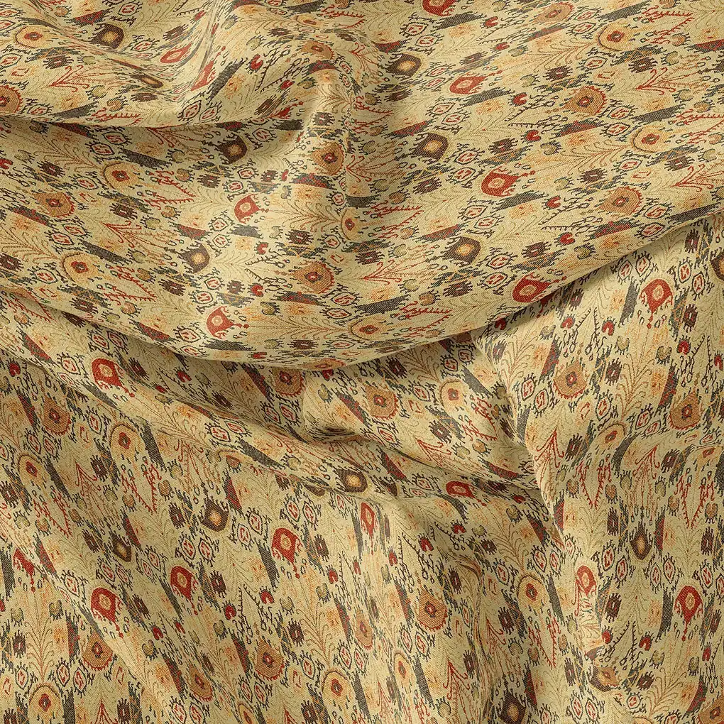 Golden Ikat Pure Georgette Printed Fabric Material - Image 3